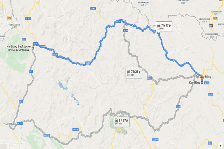 Cung đường từ Hà Giang đi Cao Bằng trên bản đồ