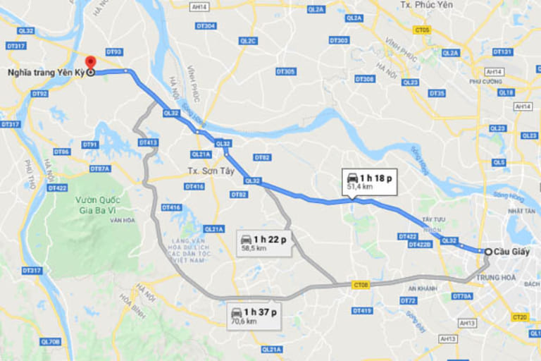 Bản đồ cung đường di chuyển đến Hà Giang